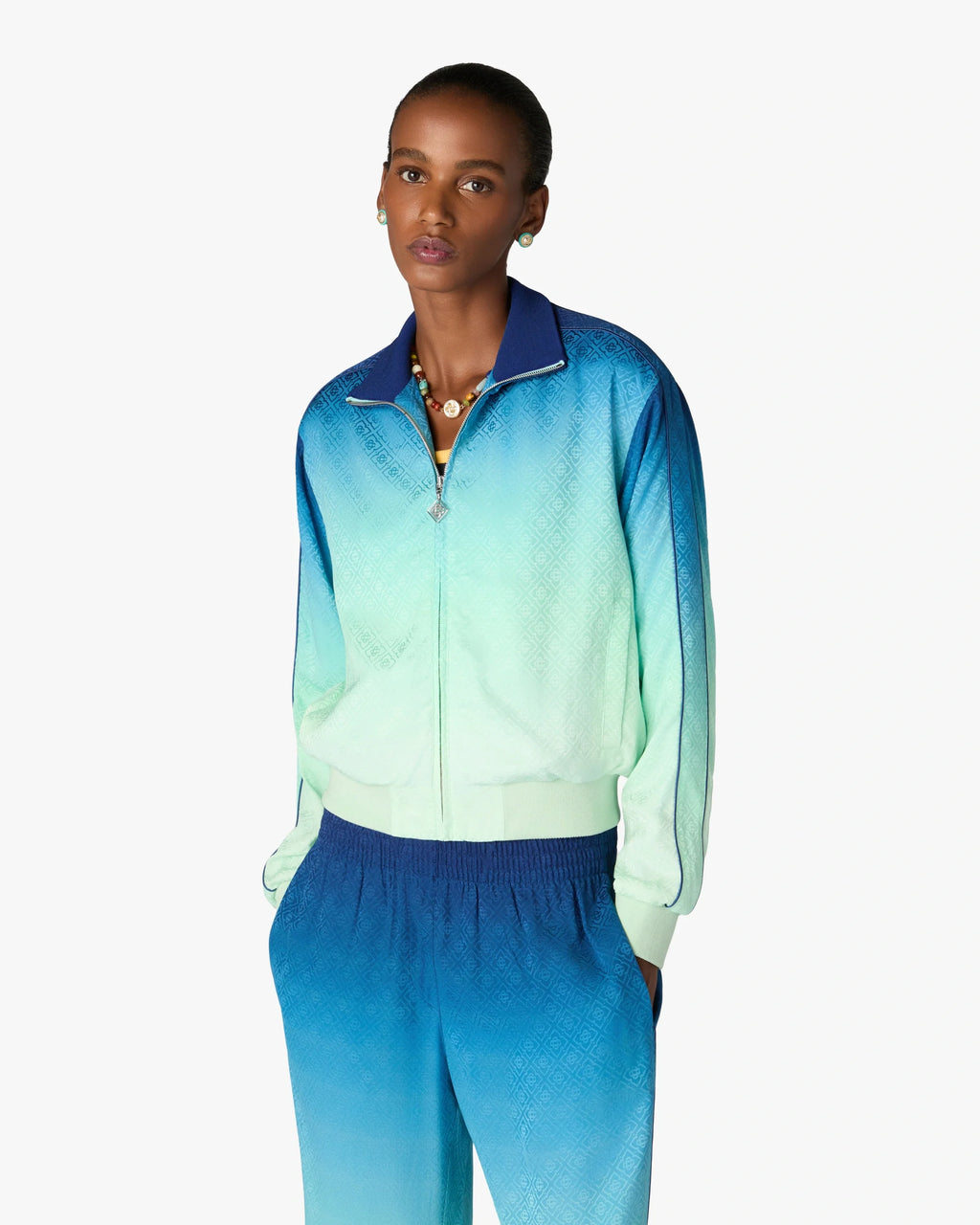 CASABLANCA BLUE & GREEN GRADIENT MONOGRAM JACQUARD TRACK JACKET — vista 4