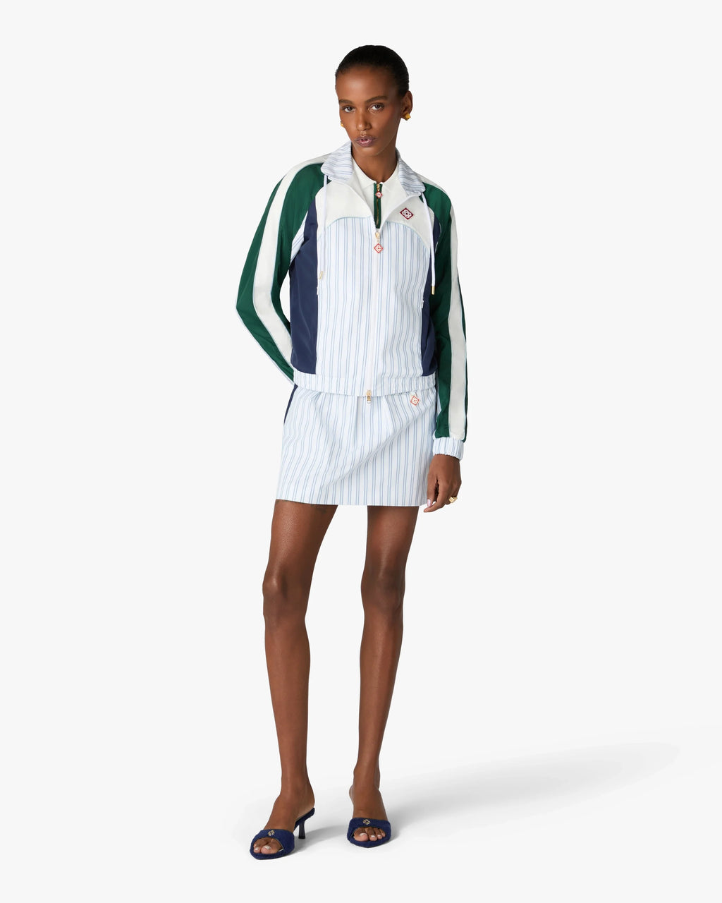 CASABLANCA WHITE & NAVY PINSTRIPE PANELLED TRACK JACKET — vista 2