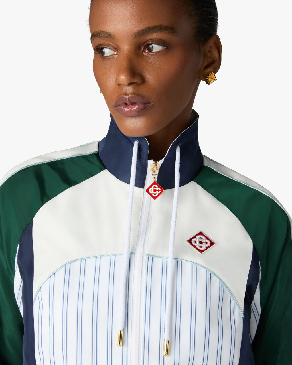 CASABLANCA WHITE & NAVY PINSTRIPE PANELLED TRACK JACKET — vista 5