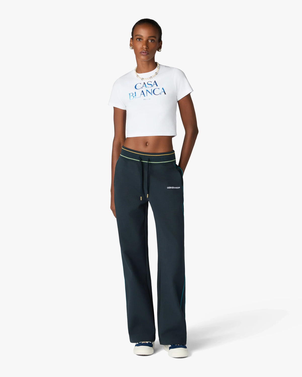 CASABLANCA NAVY LOW-RISE PUNTO JOGGERS WITH CONTRAST PIPING — vista 2