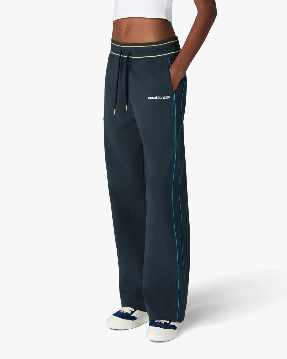 CASABLANCA NAVY LOW-RISE PUNTO JOGGERS WITH CONTRAST PIPING — vista 4
