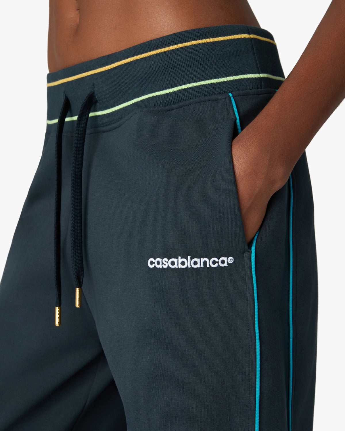 CASABLANCA NAVY LOW-RISE PUNTO JOGGERS WITH CONTRAST PIPING — vista 5