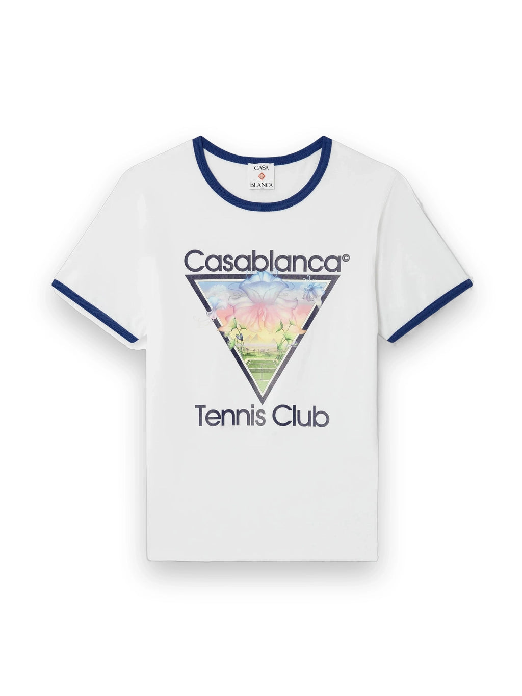 CASABLANCA WHITE TENNIS CLUB ICON CROPPED RINGER SHORT SLEEVE T‑SHIRT