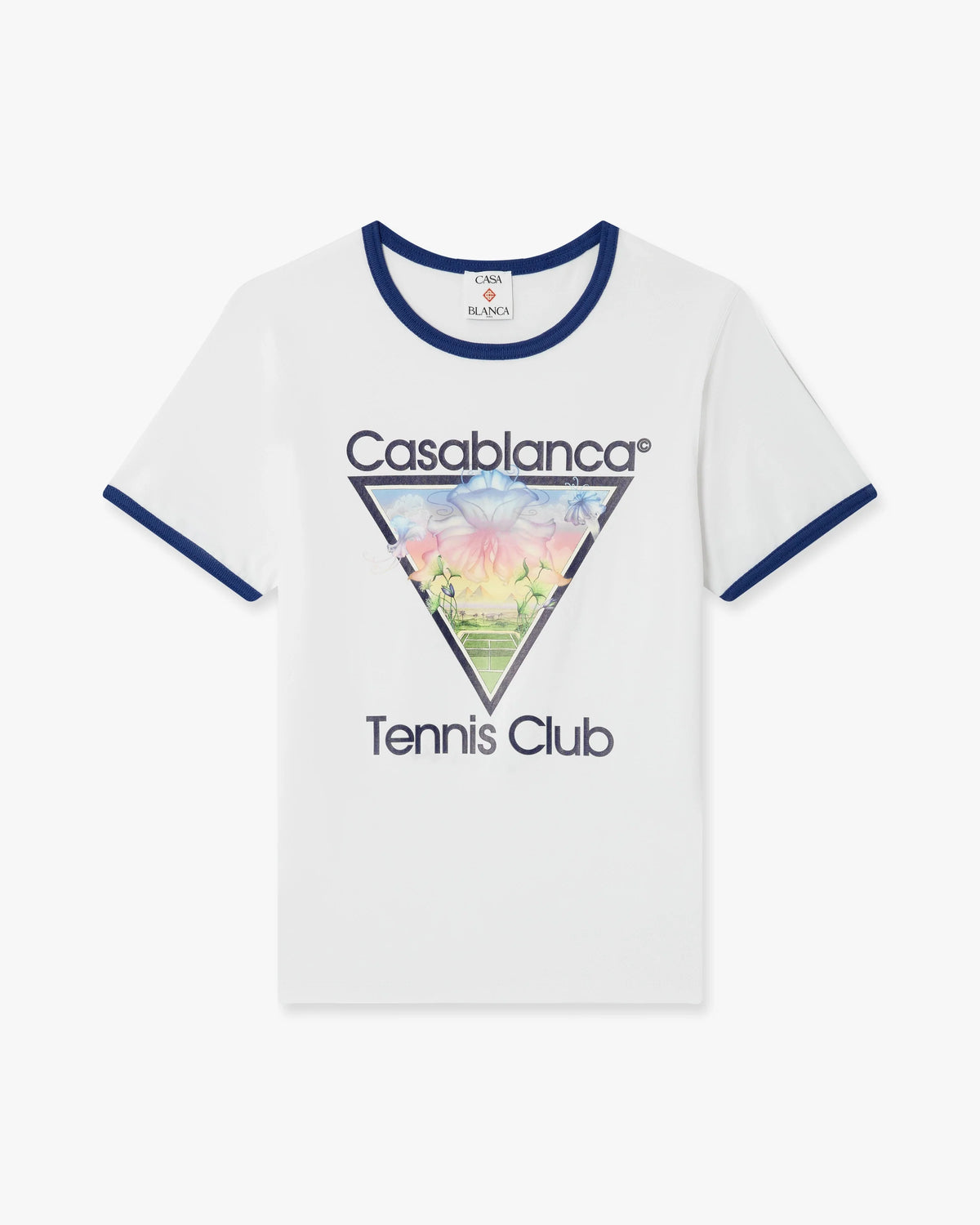 CASABLANCA WHITE TENNIS CLUB ICON CROPPED RINGER SHORT SLEEVE T‑SHIRT