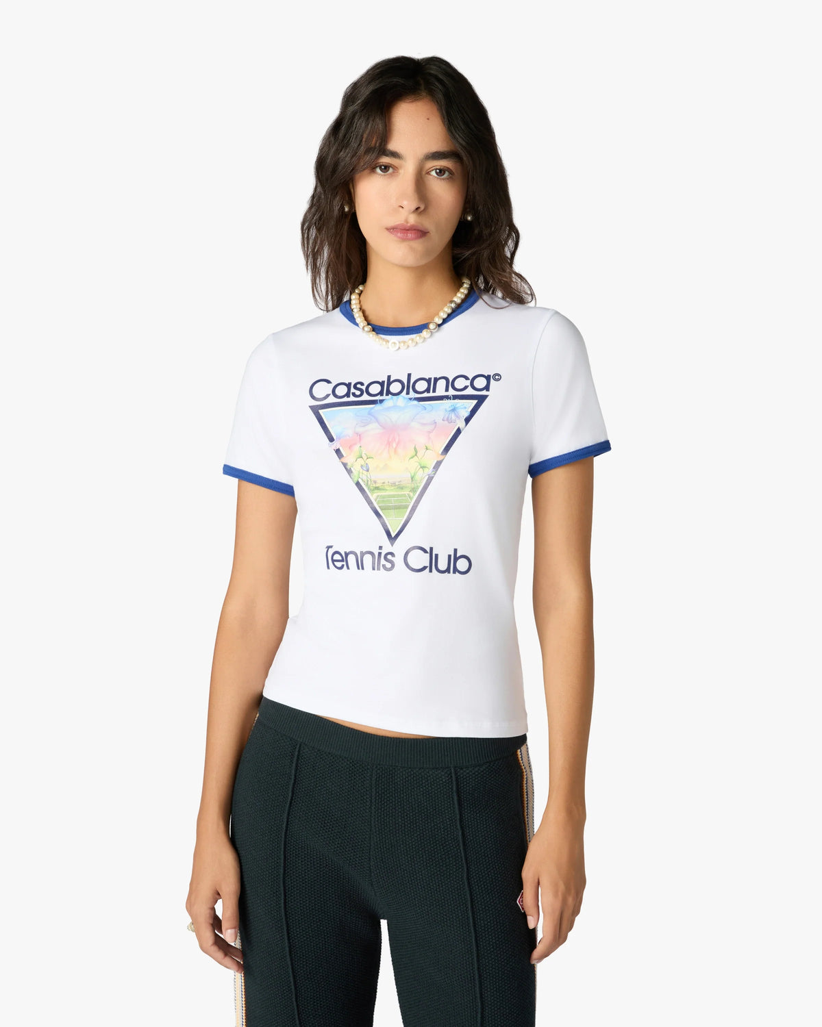 CASABLANCA WHITE TENNIS CLUB ICON CROPPED RINGER SHORT SLEEVE T‑SHIRT — vista 4