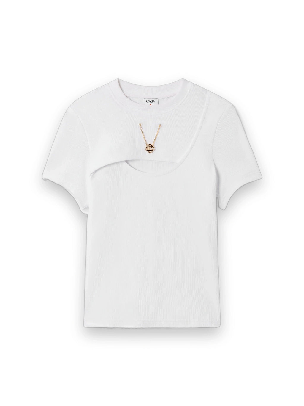 CASABLANCA WHITE RIBBED JEWELLERY SHORT SLEEVE T-SHIRT