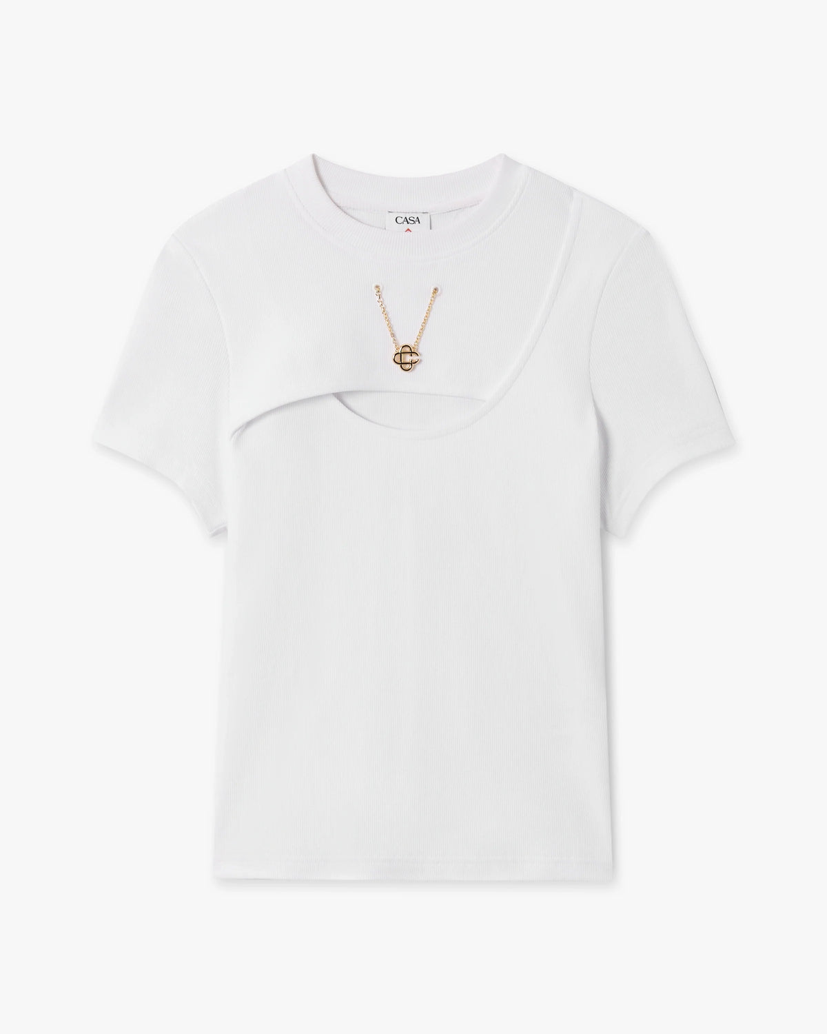 CASABLANCA WHITE RIBBED JEWELLERY SHORT SLEEVE T-SHIRT