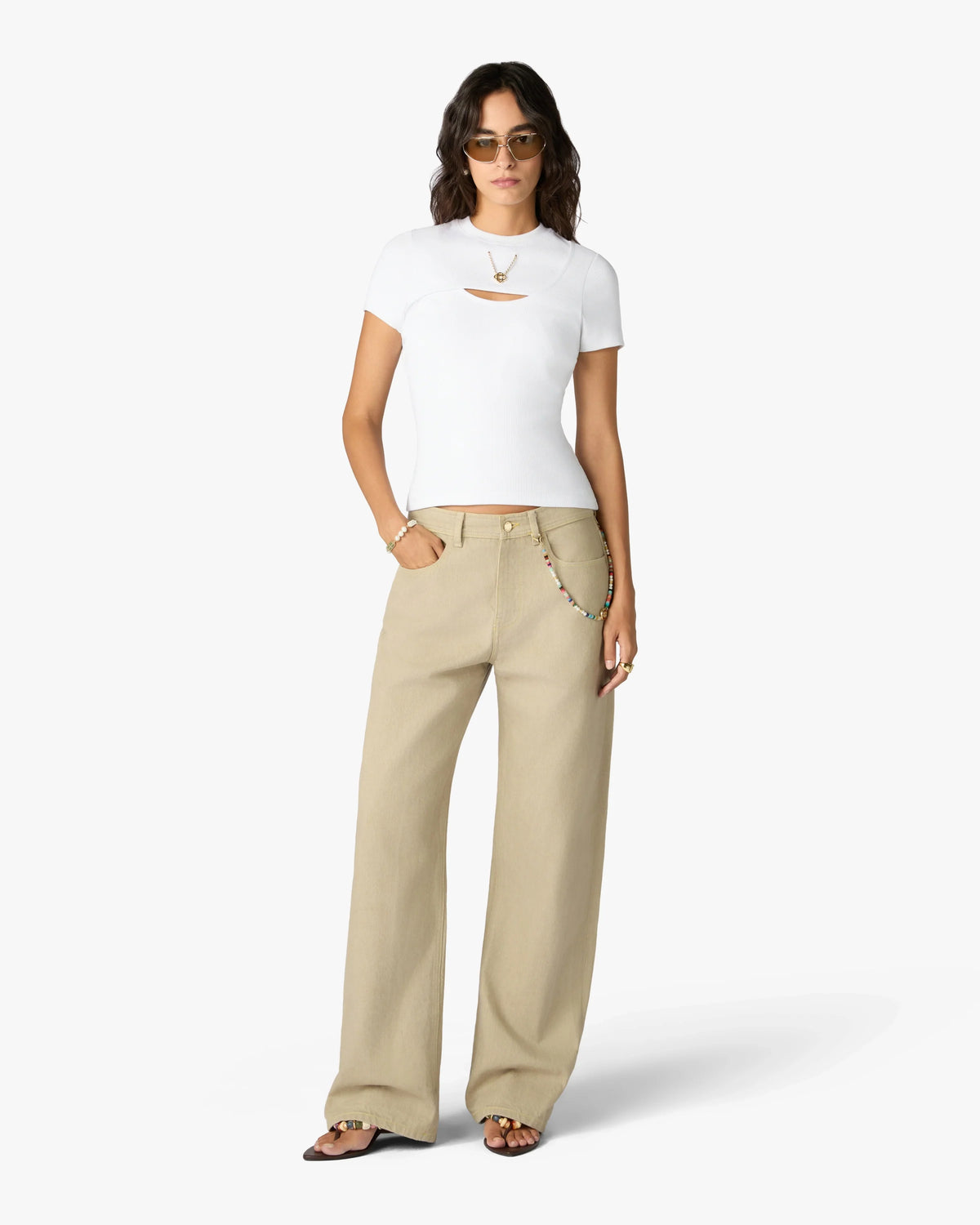 CASABLANCA WHITE RIBBED JEWELLERY SHORT SLEEVE T-SHIRT — vista 2