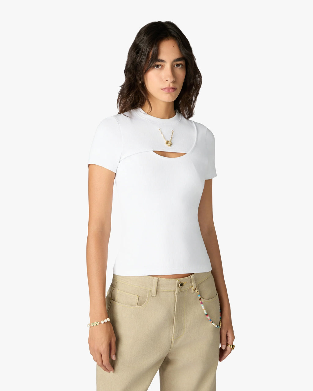 CASABLANCA WHITE RIBBED JEWELLERY SHORT SLEEVE T-SHIRT — vista 4