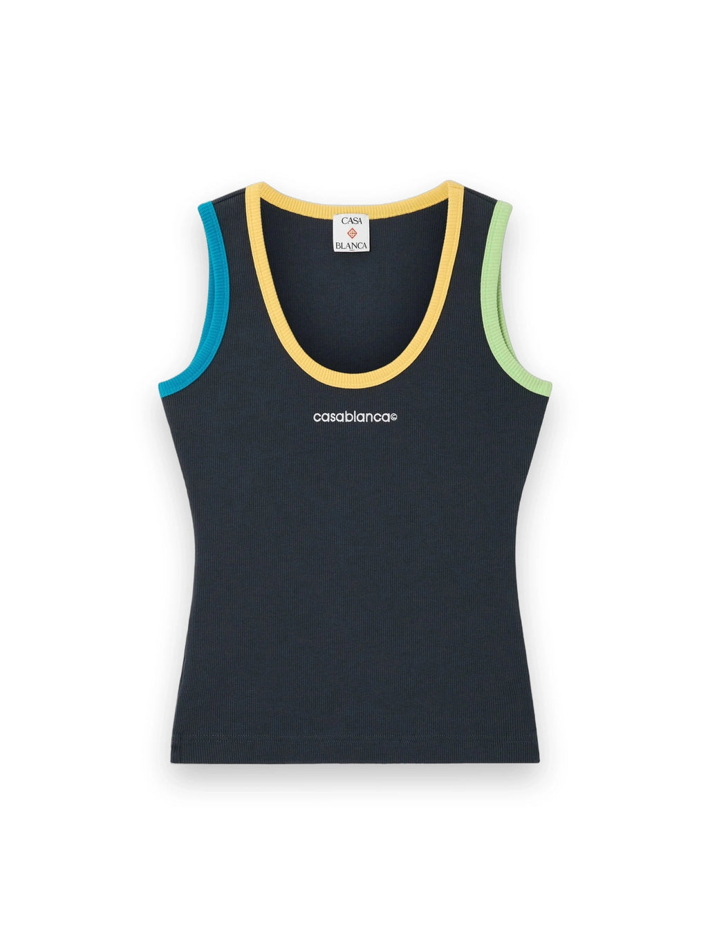 CASABLANCA NAVY COLOURBLOCK RIBBED TANK TOP