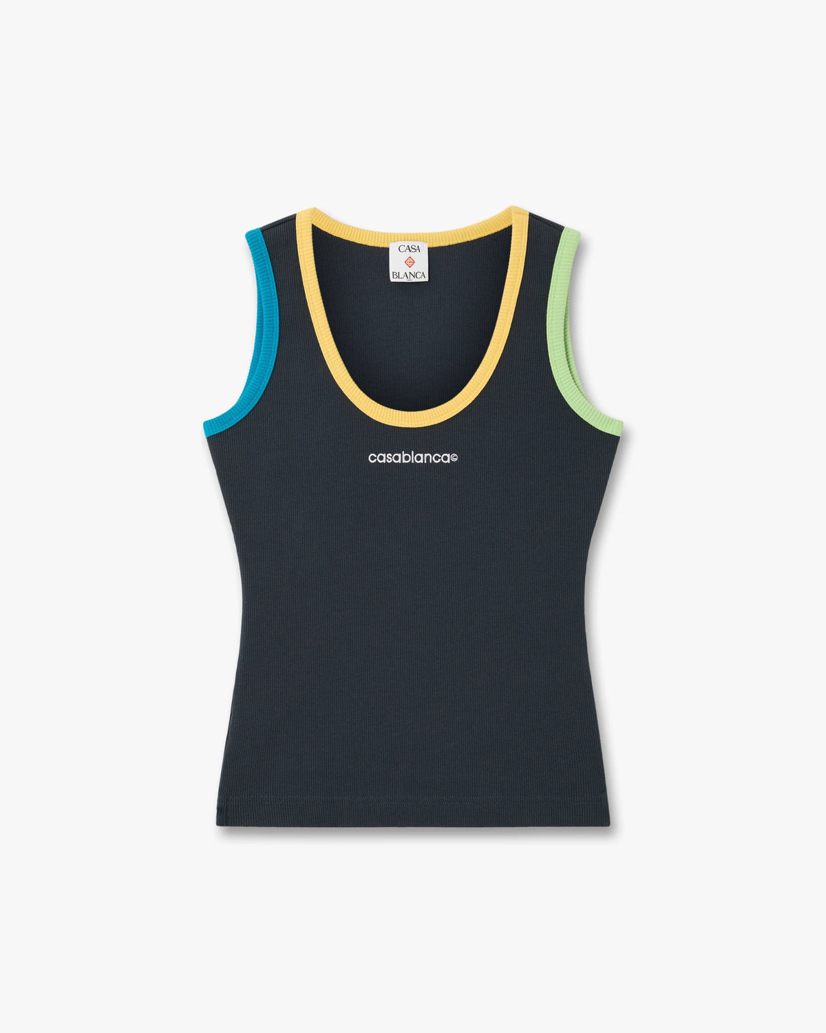 CASABLANCA NAVY COLOURBLOCK RIBBED TANK TOP