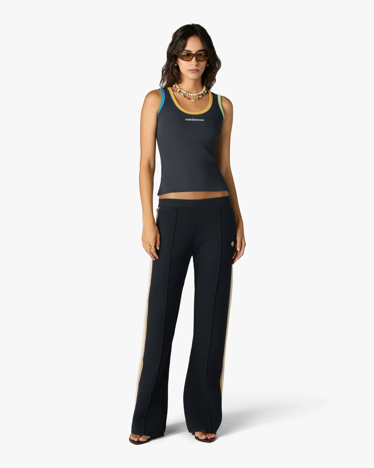 CASABLANCA NAVY COLOURBLOCK RIBBED TANK TOP — vista 2