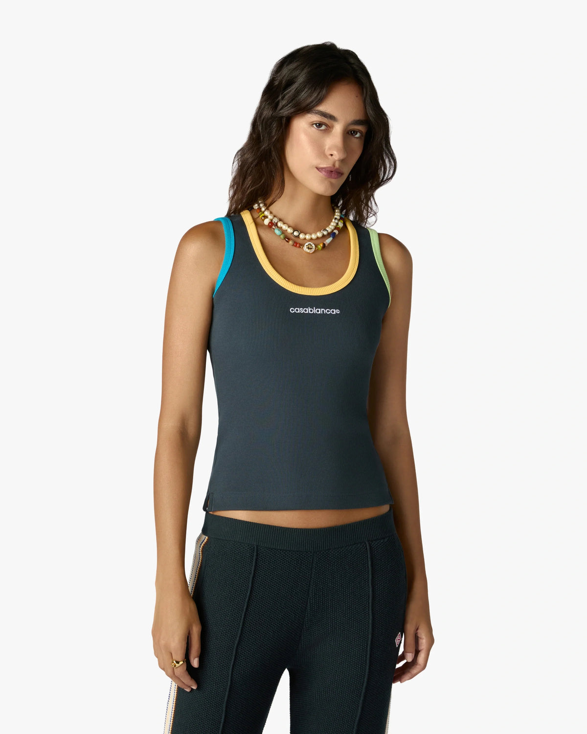 CASABLANCA NAVY COLOURBLOCK RIBBED TANK TOP — vista 4