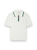 CASABLANCA WHITE POINTELLE MONOGRAM SHORT SLEEVE CROPPED POLO SHIRT