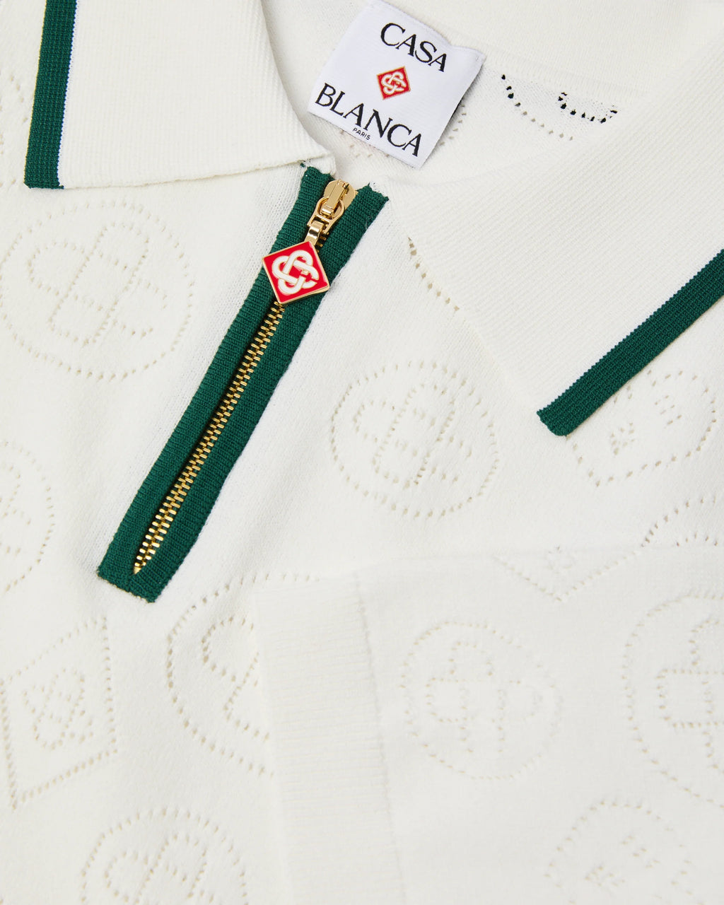 CASABLANCA WHITE POINTELLE MONOGRAM SHORT SLEEVE CROPPED POLO SHIRT — vista 6