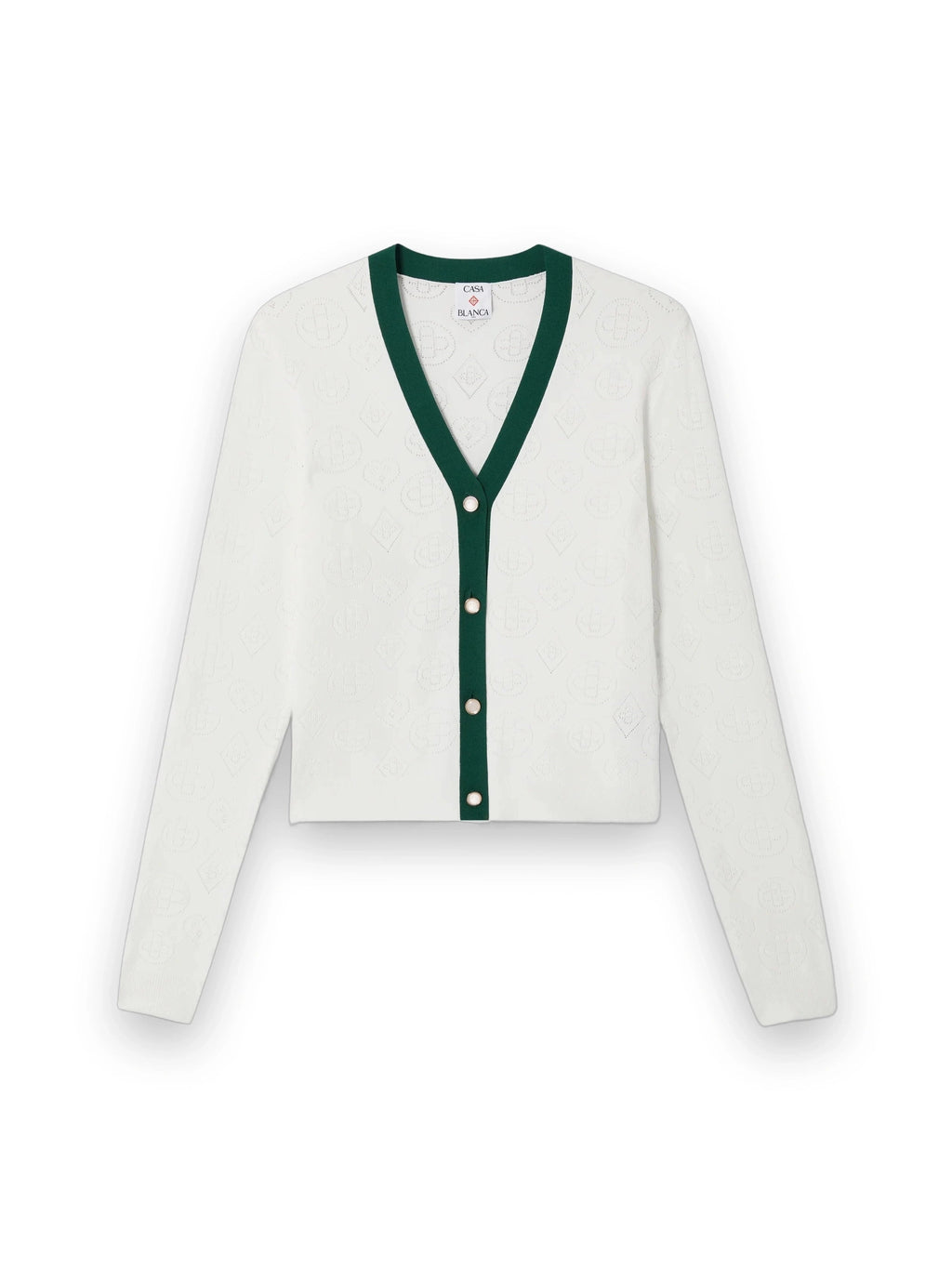 CASABLANCA WHITE POINTELLE MONOGRAM CARDIGAN