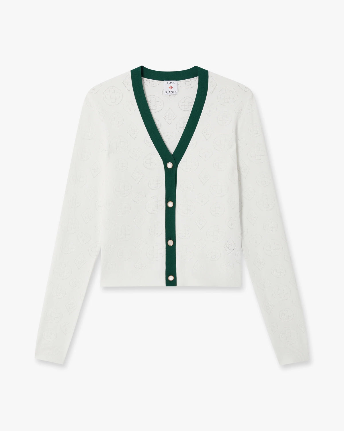 CASABLANCA WHITE POINTELLE MONOGRAM CARDIGAN