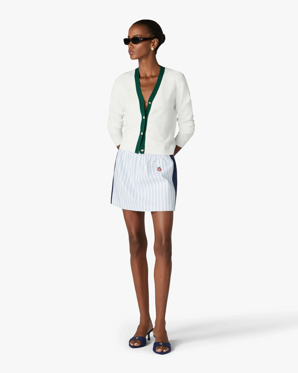 CASABLANCA WHITE POINTELLE MONOGRAM CARDIGAN — vista 2