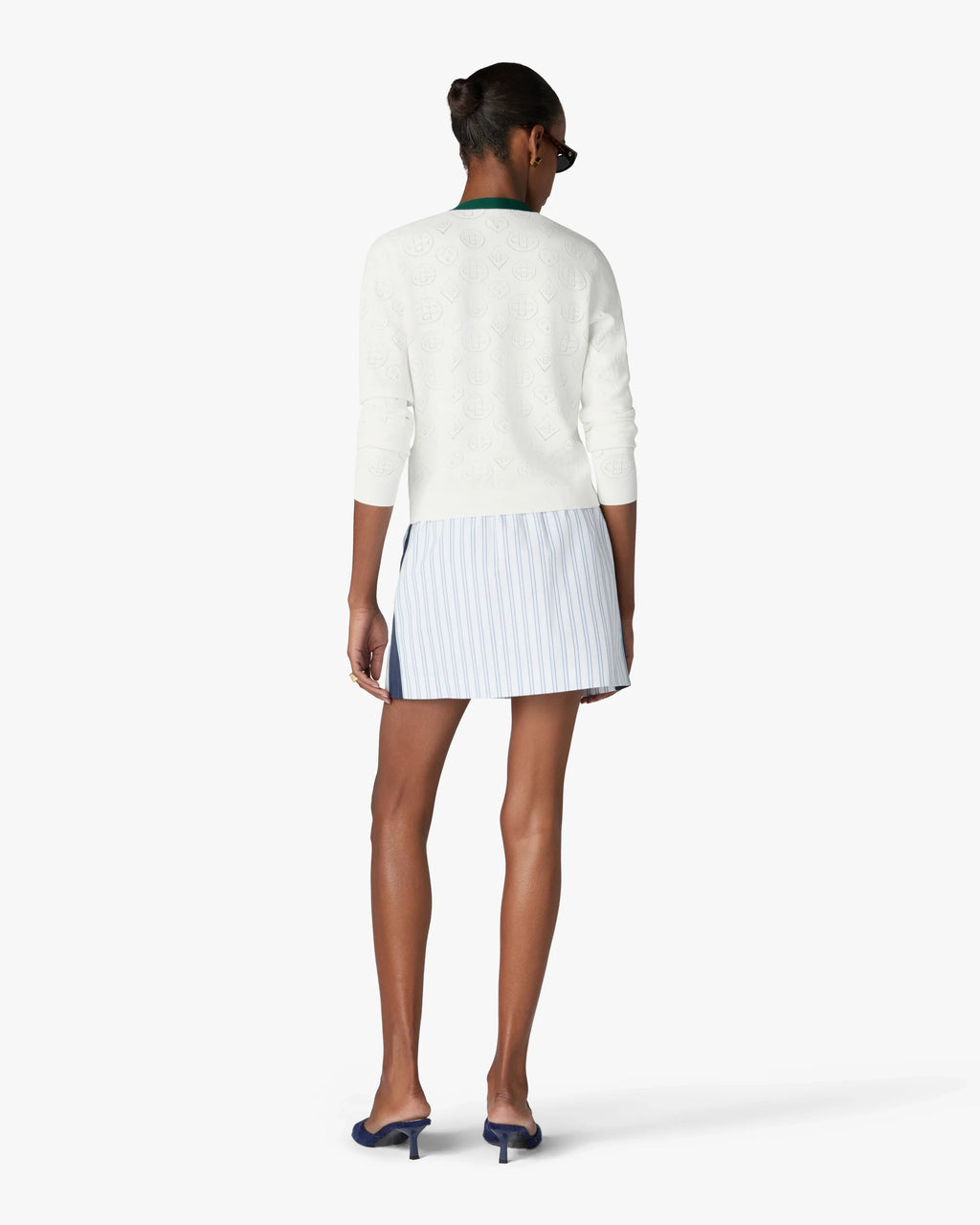 CASABLANCA WHITE POINTELLE MONOGRAM CARDIGAN — vista 3