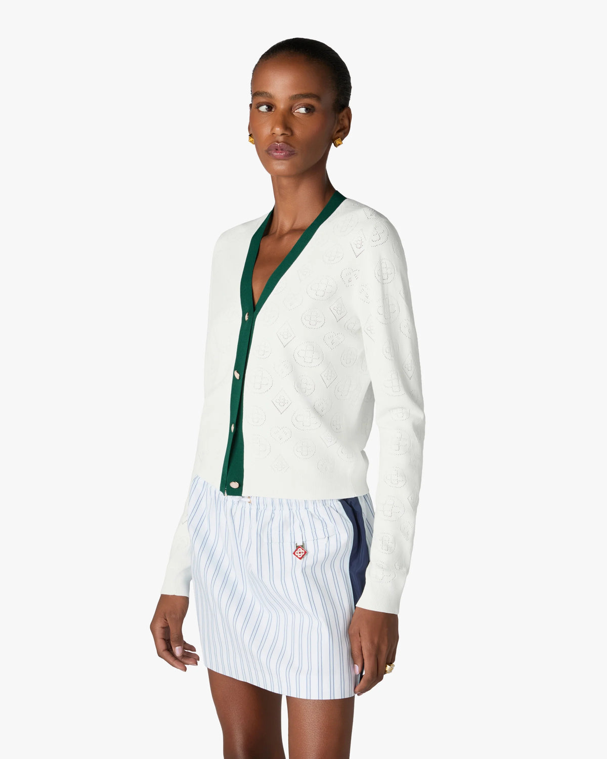 CASABLANCA WHITE POINTELLE MONOGRAM CARDIGAN — vista 4