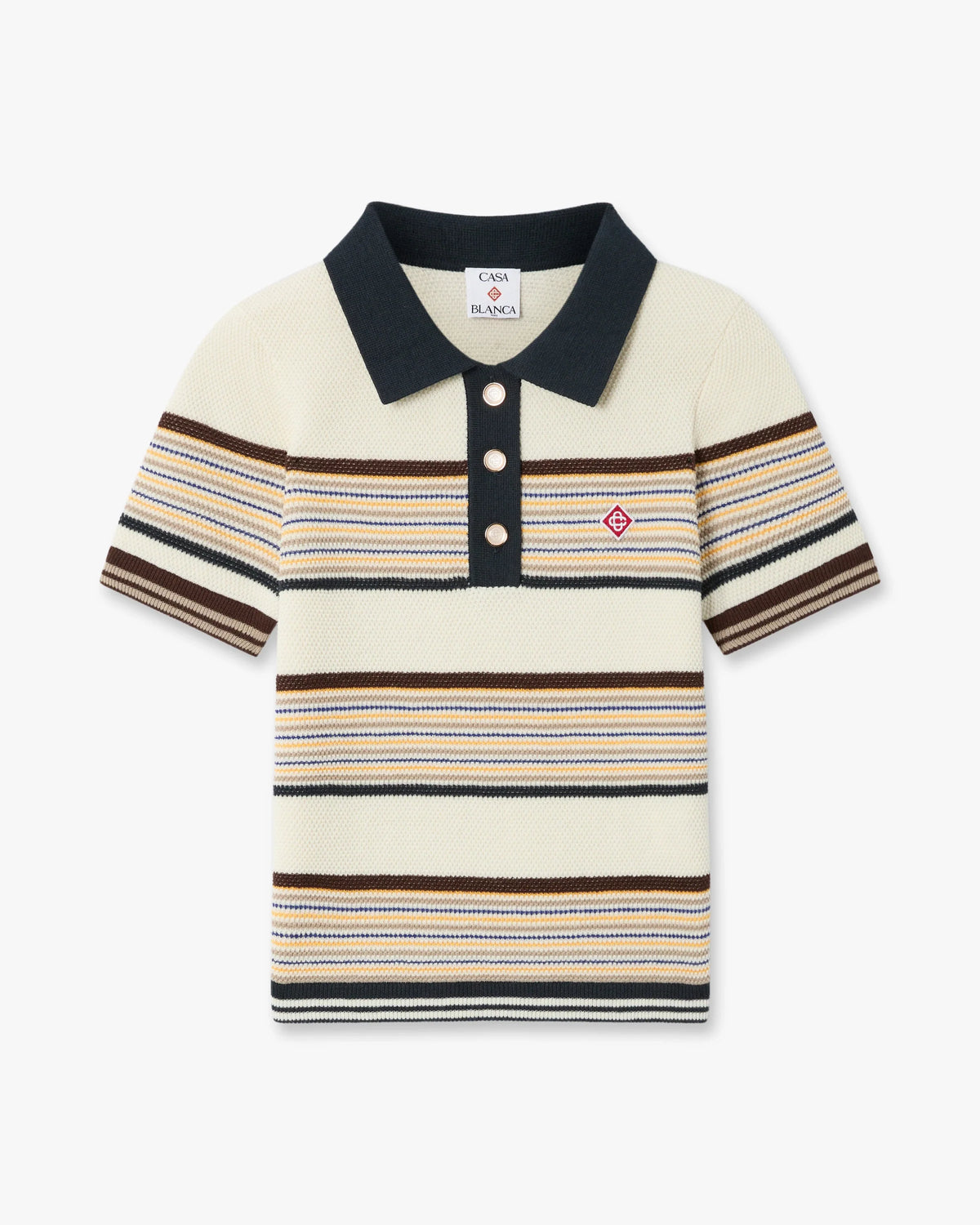 CASABLANCA CAFÉ CULTURE WOOL STRIPE SHORT SLEEVE POLO SHIRT