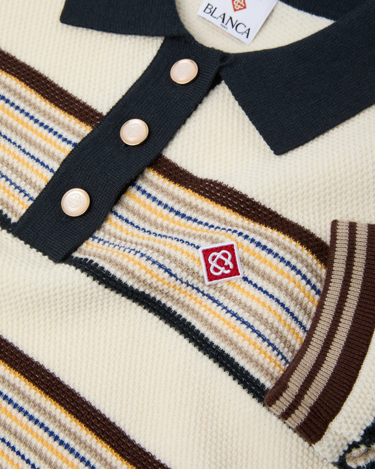 CASABLANCA CAFÉ CULTURE WOOL STRIPE SHORT SLEEVE POLO SHIRT — vista 6