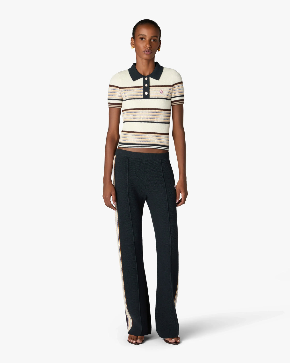 CASABLANCA CAFÉ CULTURE WOOL STRIPE SHORT SLEEVE POLO SHIRT — vista 2