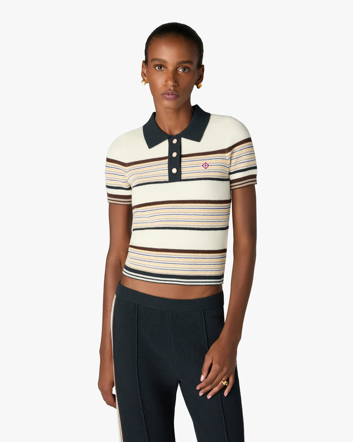 CASABLANCA CAFÉ CULTURE WOOL STRIPE SHORT SLEEVE POLO SHIRT — vista 4