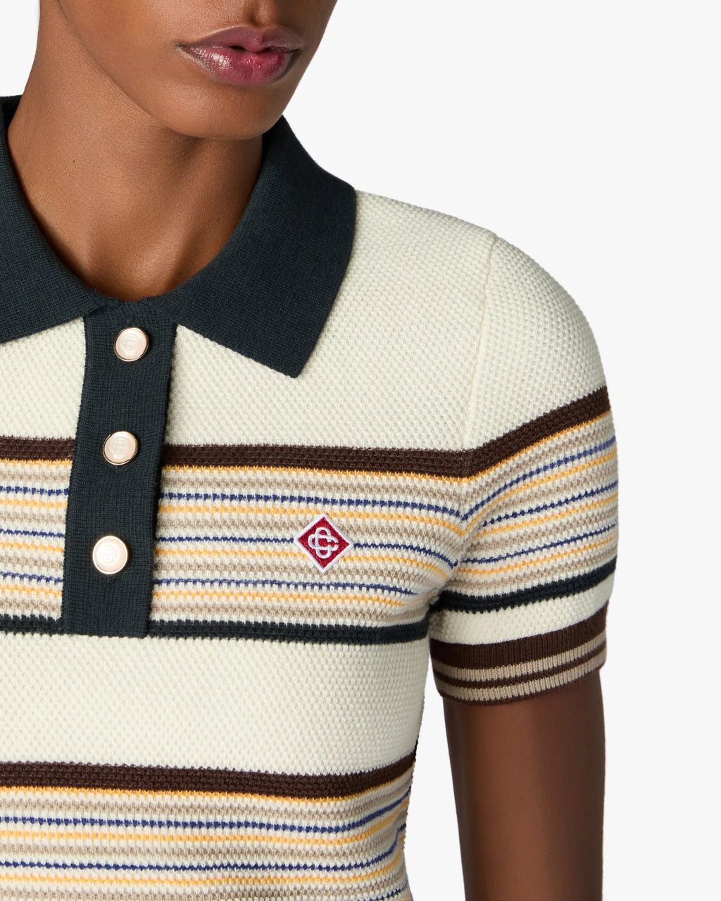 CASABLANCA CAFÉ CULTURE WOOL STRIPE SHORT SLEEVE POLO SHIRT — vista 5