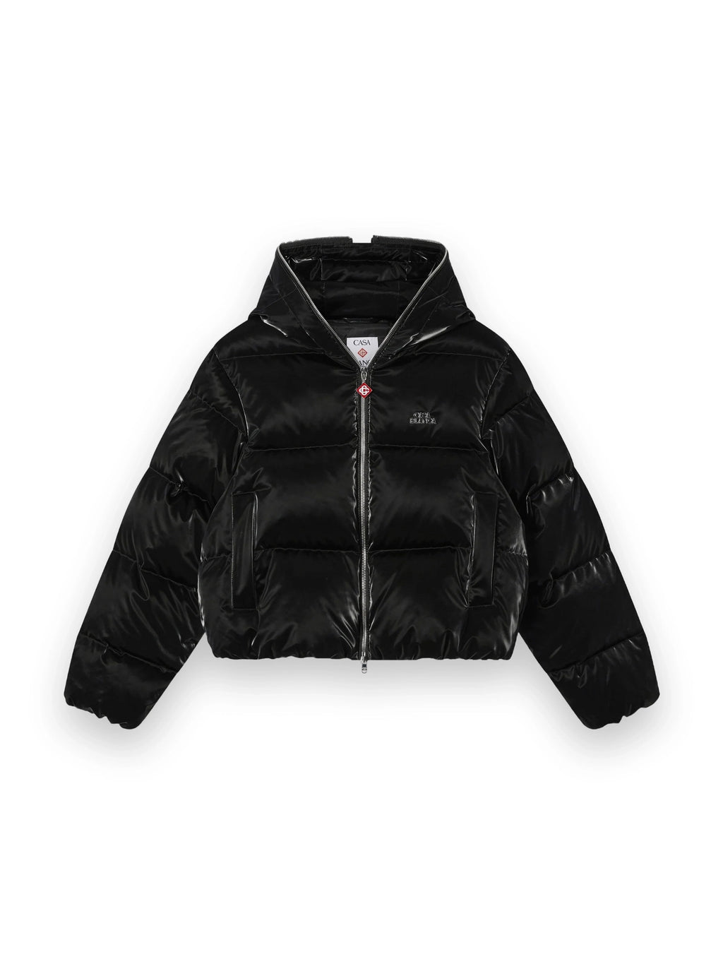 CASABLANCA BLACK LACQUERED CROPPED NYLON PUFFER DOWN JACKET