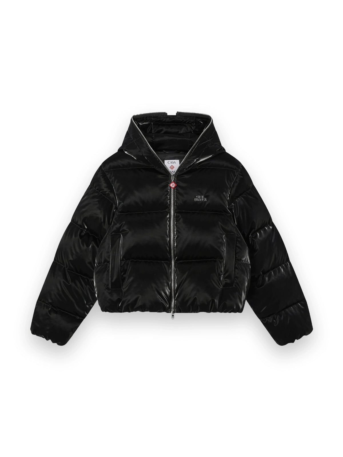 CASABLANCA BLACK LACQUERED CROPPED NYLON PUFFER DOWN JACKET