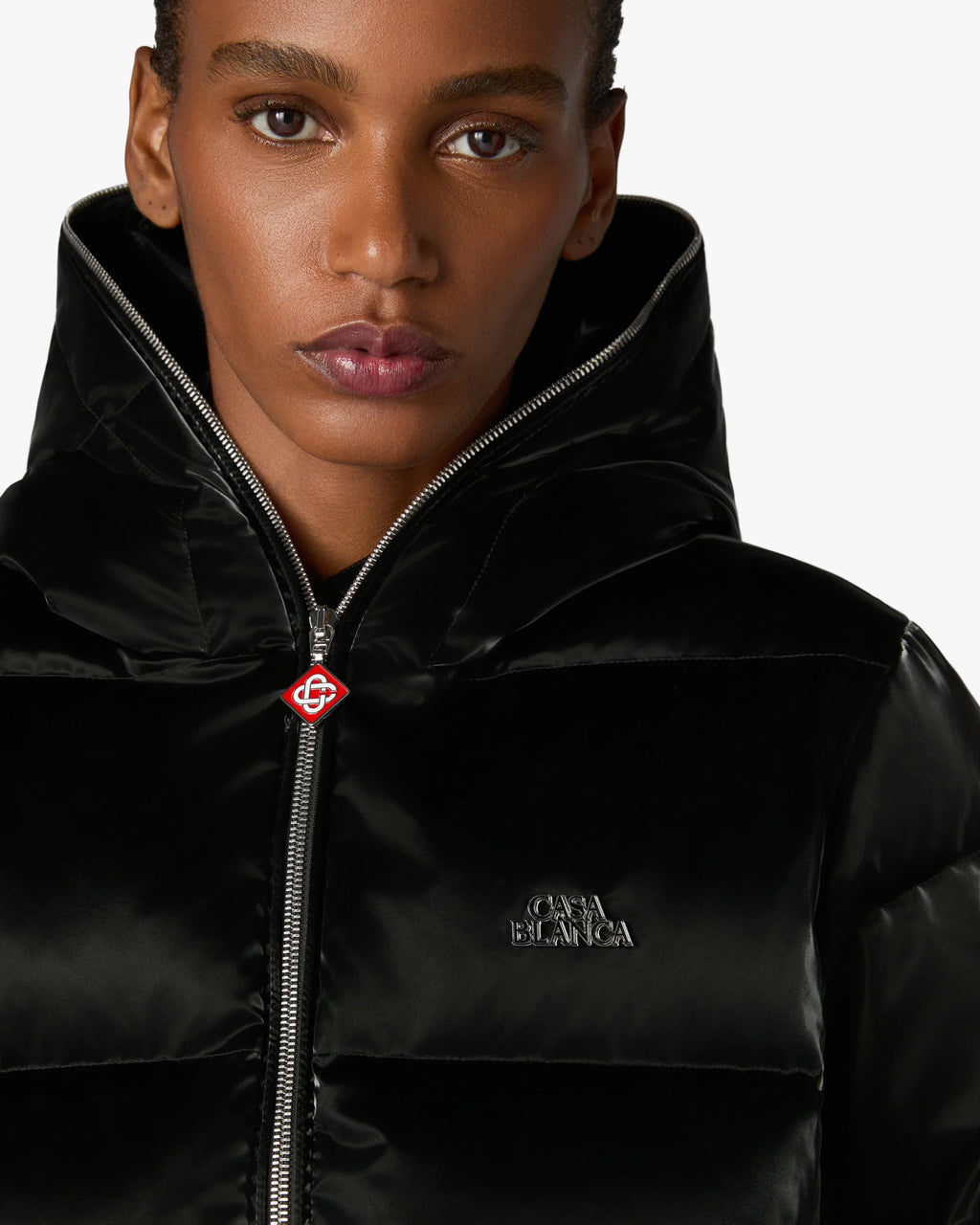 CASABLANCA BLACK LACQUERED CROPPED NYLON PUFFER DOWN JACKET — vista 5