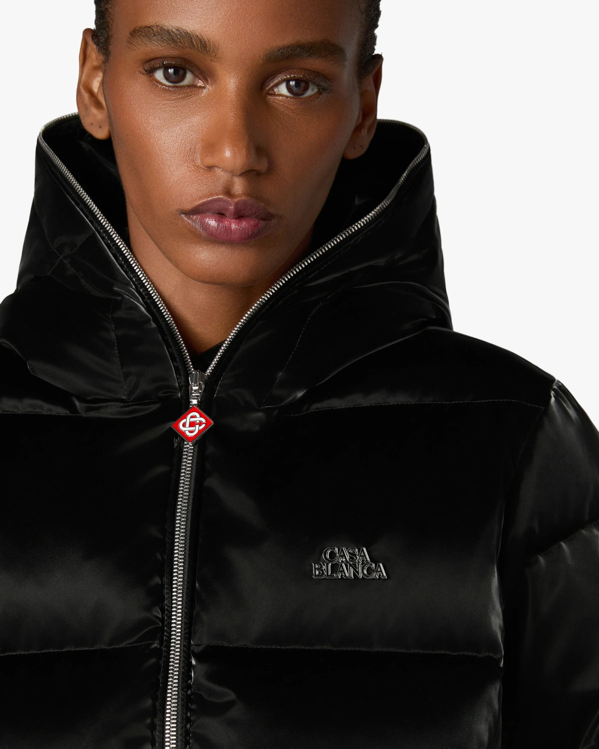 CASABLANCA BLACK LACQUERED CROPPED NYLON PUFFER DOWN JACKET — vista 5