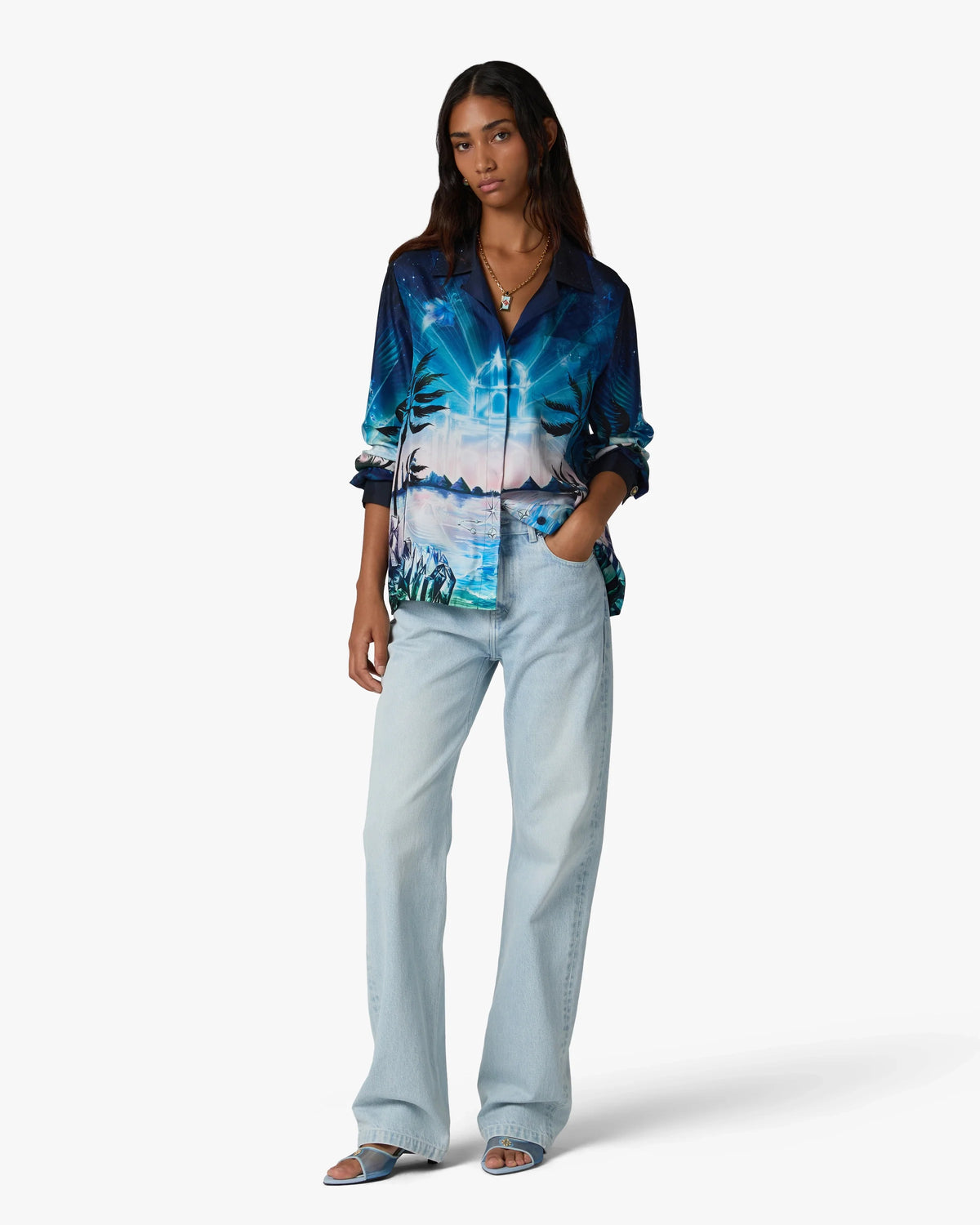 CASABLANCA CRYSTAL ALCHEMY LONG SLEEVE SILK TWILL SHIRT — vista 2