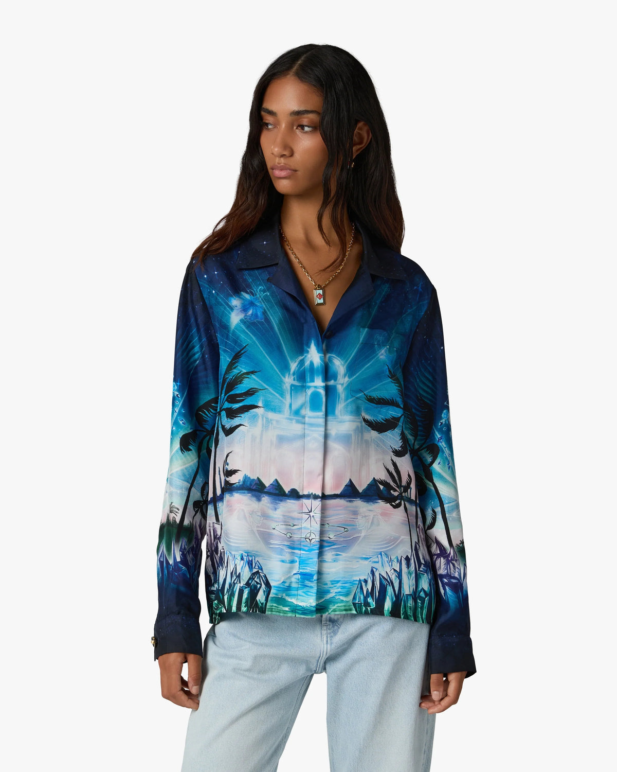 CASABLANCA CRYSTAL ALCHEMY LONG SLEEVE SILK TWILL SHIRT — vista 4