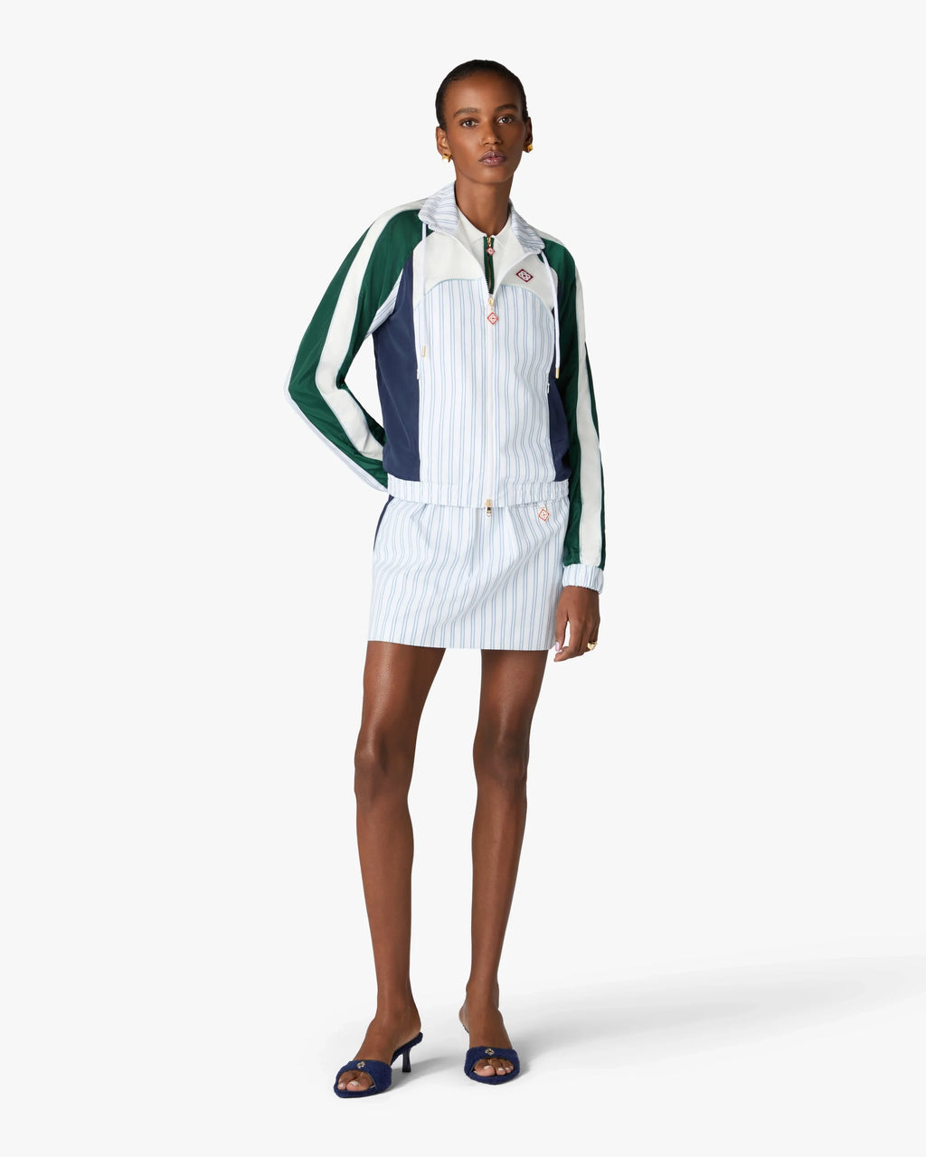 CASABLANCA WHITE & NAVY PINSTRIPE MINI SKIRT — vista 2