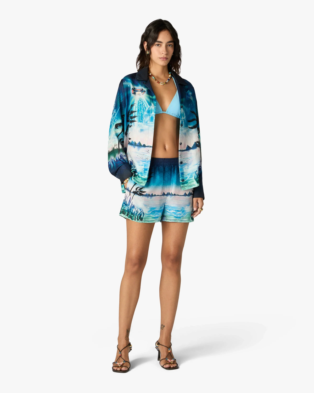 CASABLANCA CRYSTAL ALCHEMY SILK TWILL SHORTS — vista 2