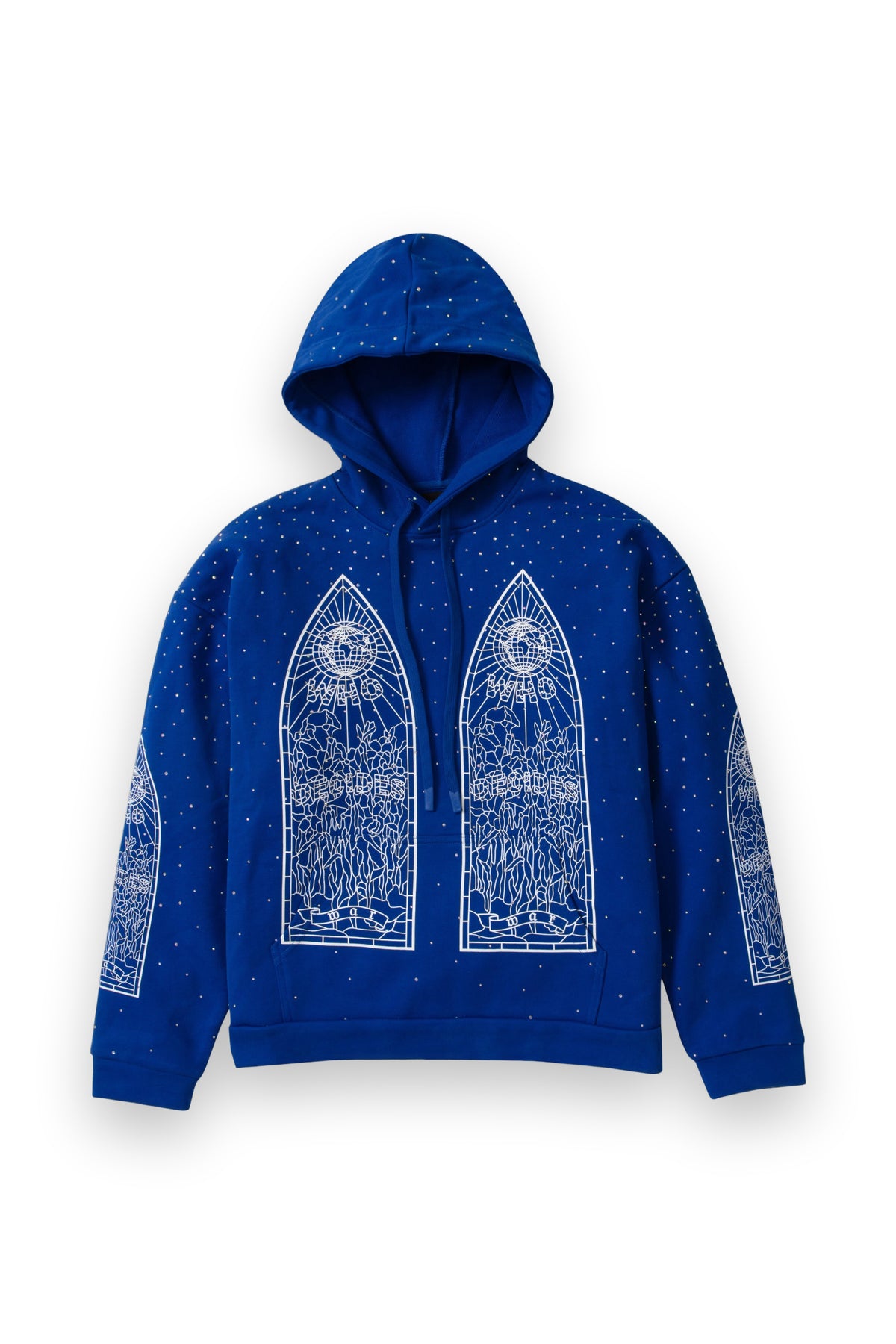 WHO DECIDES WAR RHINESTONE HOODED PULLOVER