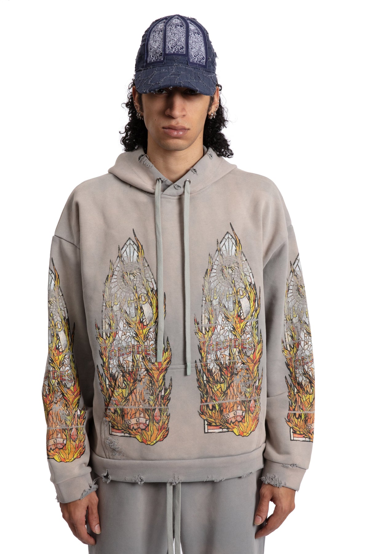WHO DECIDES WAR FADED FLAME GLASS HOODED PULLOVER — vista 3