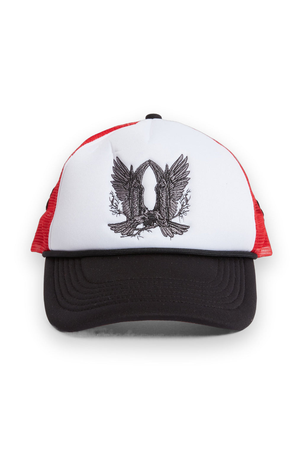 WHO DECIDES WAR BAROQUE TRUCKER HAT CRIMSON
