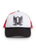 WHO DECIDES WAR BAROQUE TRUCKER HAT CRIMSON