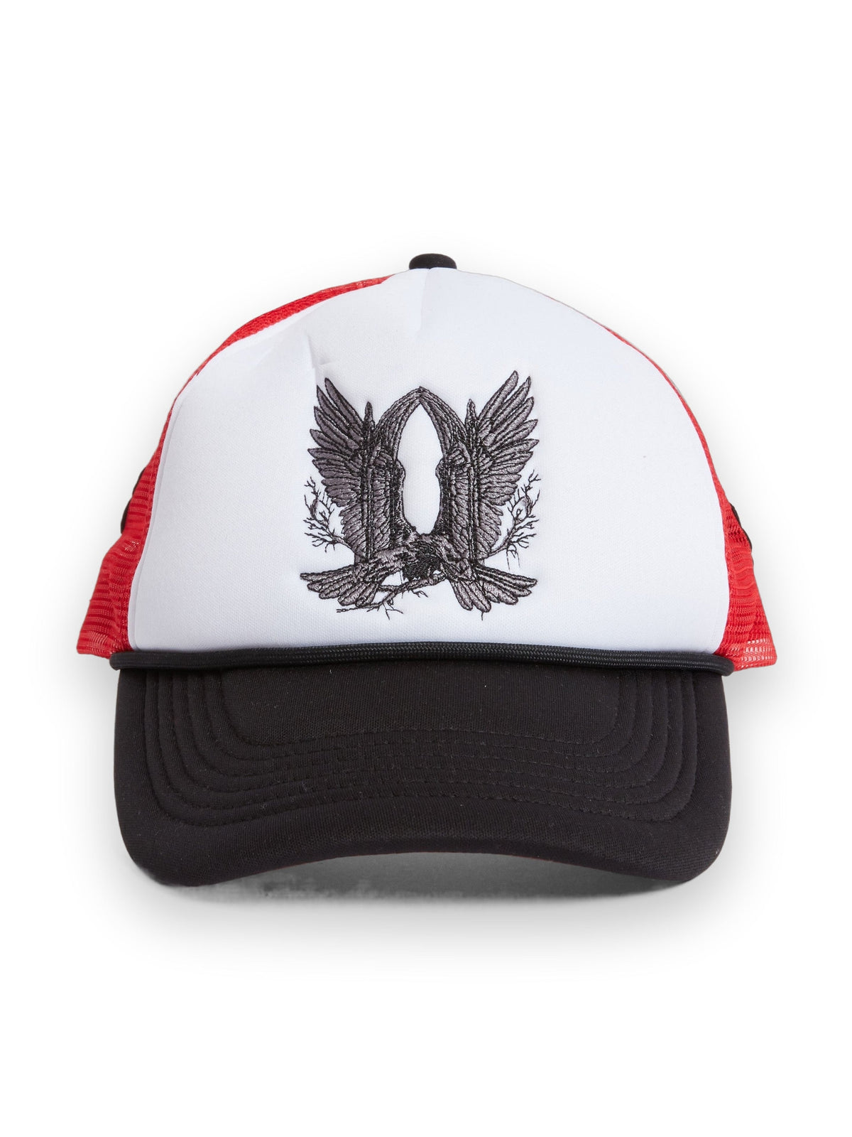 WHO DECIDES WAR BAROQUE TRUCKER HAT CRIMSON