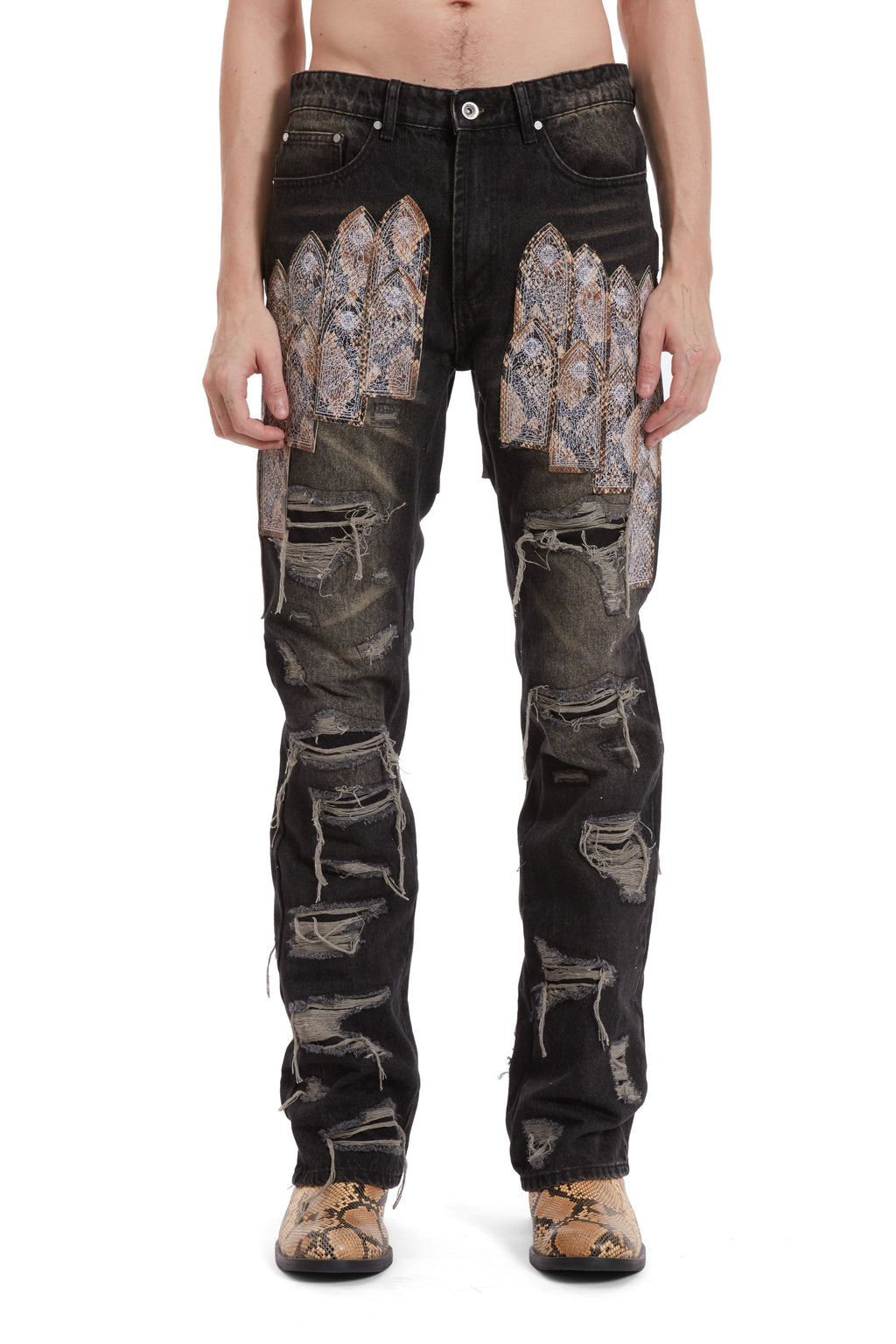 WHO DECIDES WAR PATCHED ARCH MOCHA DENIM — vista 3