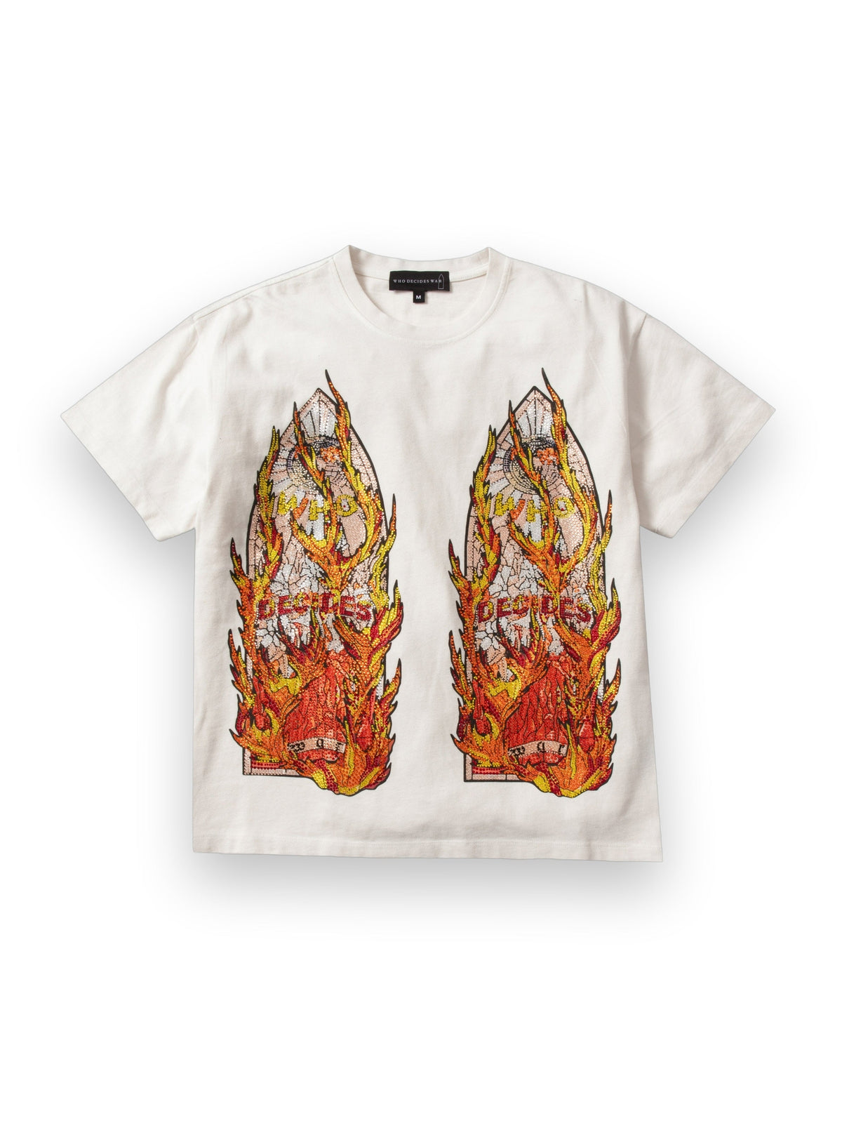 WHO DECIDES WAR RHINESTONE FLAME GLASS JERSEY