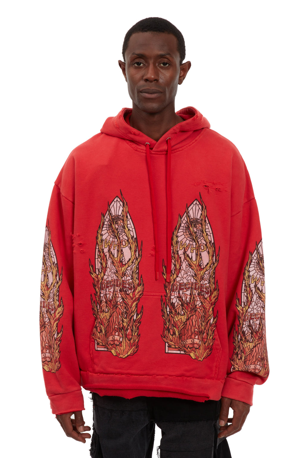 WHO DECIDES WAR FLAME GLASS HOODED PULLOVER — vista 3