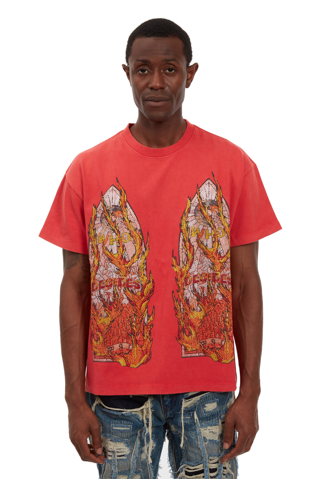 WHO DECIDES WAR RHINESTONE FLAME GLASS JERSEY — vista 3