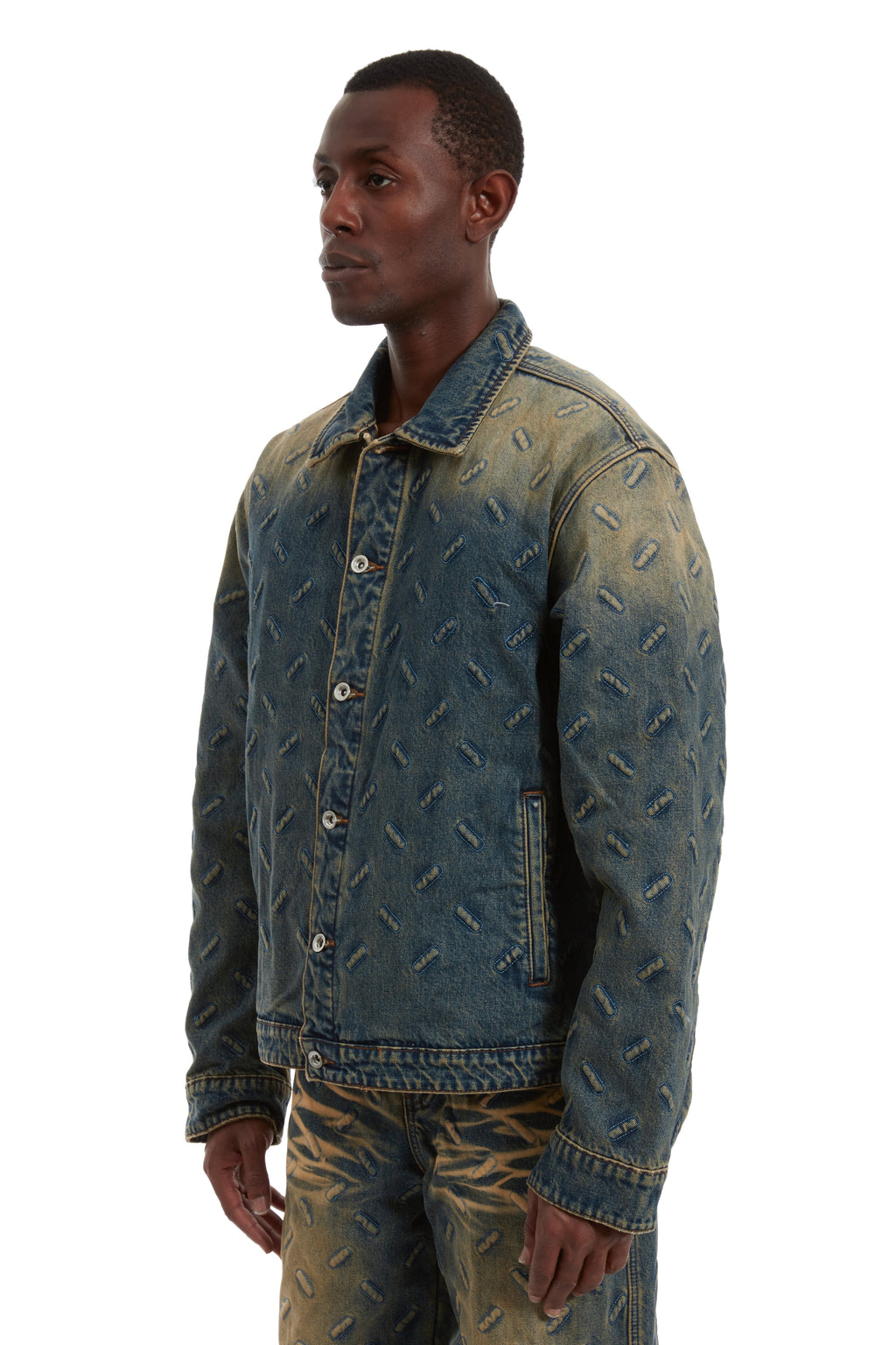 WHO DECIDES WAR THREAD PLATE TRUCKER DENIM TAN — vista 4