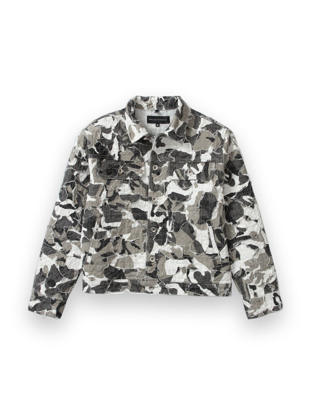 WHO DECIDES WAR CAMO TRUCKER JACKET