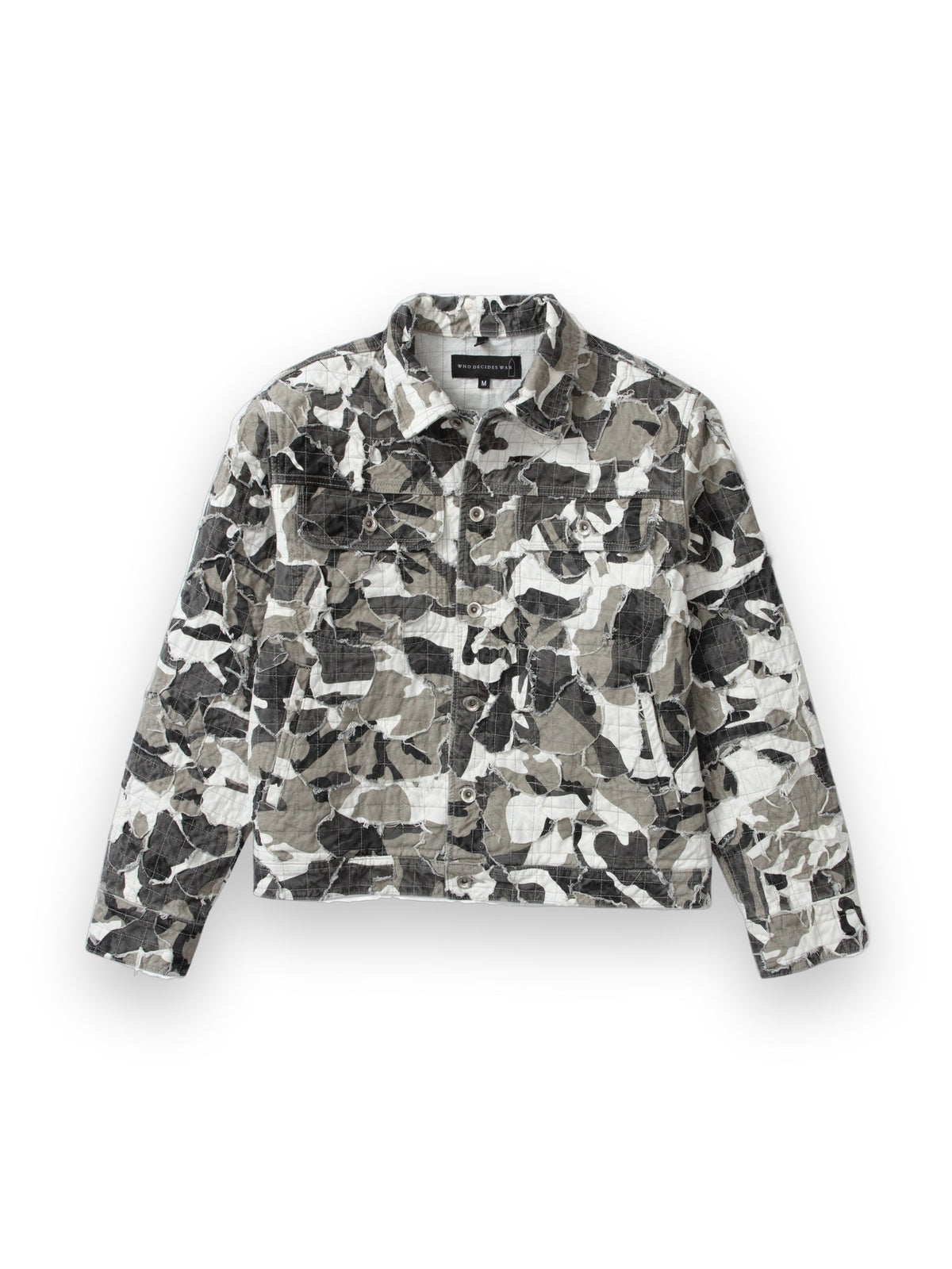 WHO DECIDES WAR CAMO TRUCKER JACKET