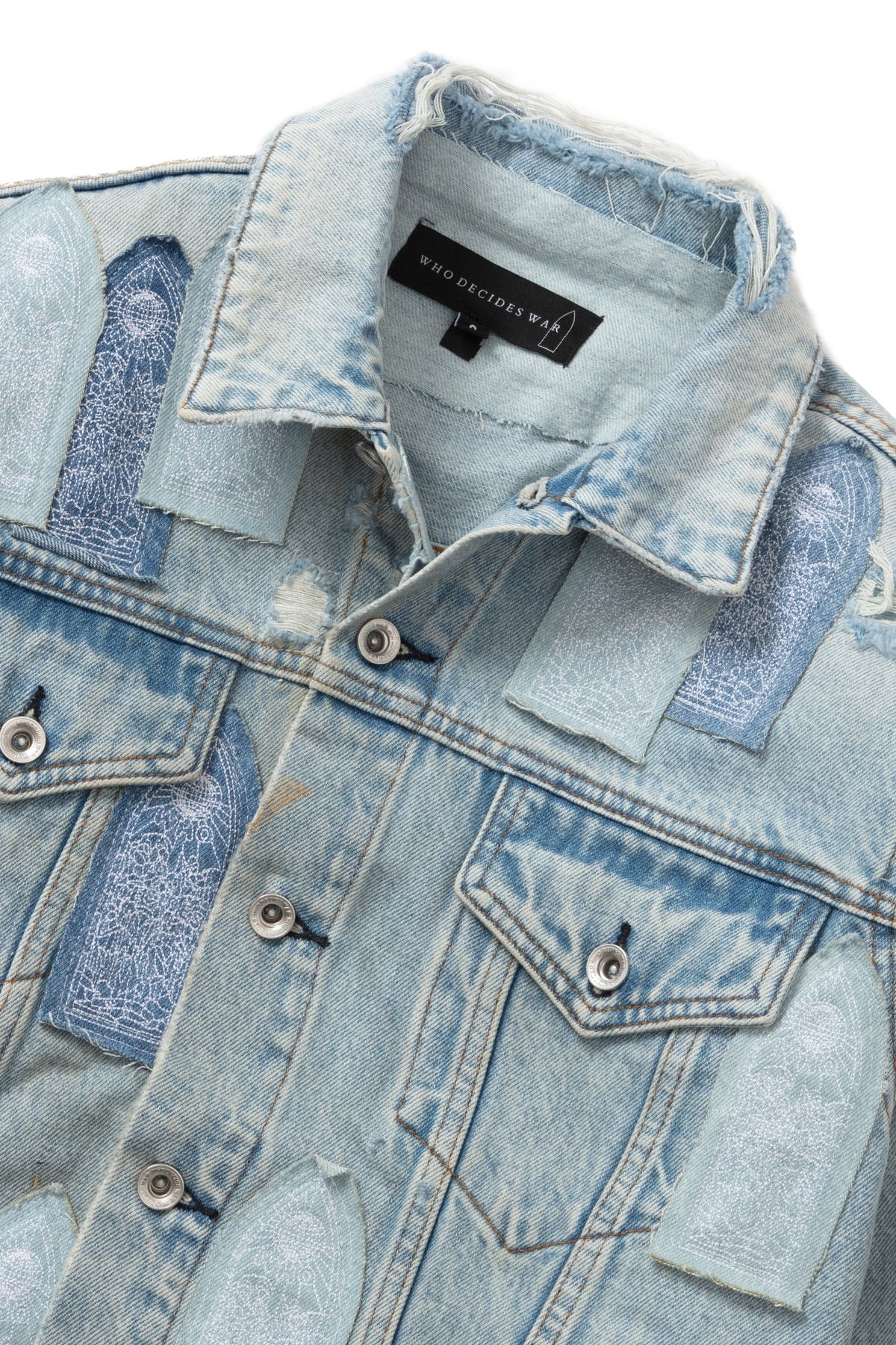 WHO DECIDES WAR PATCHED ARCH DENIM JACKET — vista 2